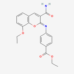 molecular formula C21H20N2O5 B2679089 ethyl 4-{[(2Z)-3-carbamoyl-8-ethoxy-2H-chromen-2-ylidene]amino}benzoate CAS No. 328555-81-3