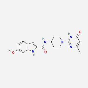 molecular formula C20H23N5O3 B2679096 6-methoxy-N-(1-(4-methyl-6-oxo-1,6-dihydropyrimidin-2-yl)piperidin-4-yl)-1H-indole-2-carboxamide CAS No. 1904203-66-2