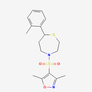 molecular formula C17H22N2O3S2 B2679124 3,5-Dimethyl-4-((7-(o-tolyl)-1,4-thiazepan-4-yl)sulfonyl)isoxazole CAS No. 1705759-41-6