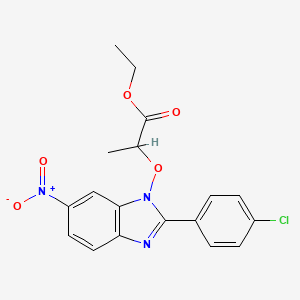 molecular formula C18H16ClN3O5 B2679136 乙酸2-{[2-(4-氯苯基)-6-硝基-1H-1,3-苯并咪唑-1-基]氧基}丙酯 CAS No. 282523-41-5