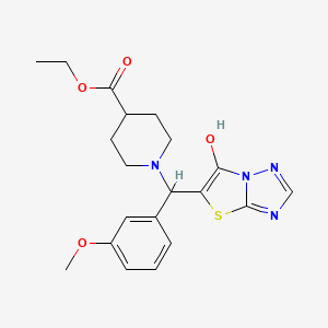 Ethyl 1-((6-hydroxythiazolo[3,2-b][1,2,4]triazol-5-yl)(3-methoxyphenyl)methyl)piperidine-4-carboxylate