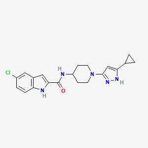 molecular formula C20H22ClN5O B2679145 5-氯-N-(1-(5-环丙基-1H-吡唑-3-基)哌啶-4-基)-1H-吲哚-2-甲酰胺 CAS No. 1902949-77-2