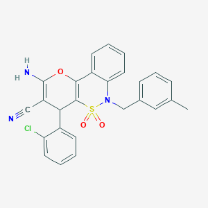 molecular formula C26H20ClN3O3S B2679164 2-Amino-4-(2-chlorophenyl)-6-(3-methylbenzyl)-4,6-dihydropyrano[3,2-c][2,1]benzothiazine-3-carbonitrile 5,5-dioxide CAS No. 893298-34-5