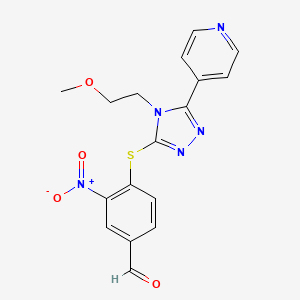 molecular formula C17H15N5O4S B2679167 4-[[4-(2-Methoxyethyl)-5-pyridin-4-yl-1,2,4-triazol-3-yl]sulfanyl]-3-nitrobenzaldehyde CAS No. 571920-13-3