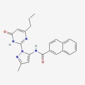 molecular formula C22H21N5O2 B2679169 N-(3-methyl-1-(6-oxo-4-propyl-1,6-dihydropyrimidin-2-yl)-1H-pyrazol-5-yl)-2-naphthamide CAS No. 1002932-37-7