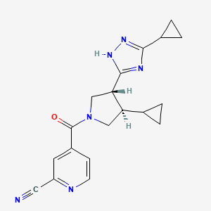 molecular formula C19H20N6O B2679175 4-[(3R,4R)-3-Cyclopropyl-4-(3-cyclopropyl-1H-1,2,4-triazol-5-yl)pyrrolidine-1-carbonyl]pyridine-2-carbonitrile CAS No. 2223172-53-8