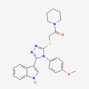 molecular formula C24H25N5O2S B2679185 2-((5-(1H-indol-3-yl)-4-(4-methoxyphenyl)-4H-1,2,4-triazol-3-yl)thio)-1-(piperidin-1-yl)ethanone CAS No. 852145-62-1