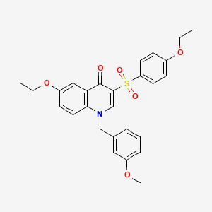 molecular formula C27H27NO6S B2679186 6-Ethoxy-3-(4-ethoxyphenyl)sulfonyl-1-[(3-methoxyphenyl)methyl]quinolin-4-one CAS No. 866340-56-9