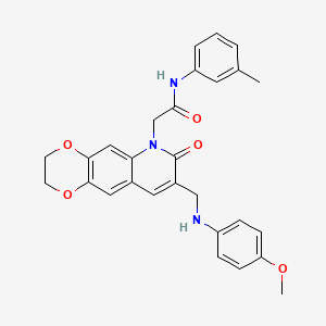 molecular formula C28H27N3O5 B2679191 2-[8-{[(4-甲氧基苯基)氨基]甲基}-7-氧代-2,3-二氢-[1,4]二氧杂环[2,3-g]喹啉-6(7H)-基]-N-(3-甲基苯基)乙酰胺 CAS No. 894560-72-6