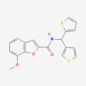 7-methoxy-N-(thiophen-2-yl(thiophen-3-yl)methyl)benzofuran-2-carboxamide