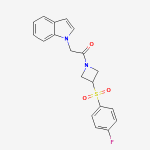 molecular formula C19H17FN2O3S B2679206 1-(3-((4-fluorophenyl)sulfonyl)azetidin-1-yl)-2-(1H-indol-1-yl)ethanone CAS No. 1797303-11-7