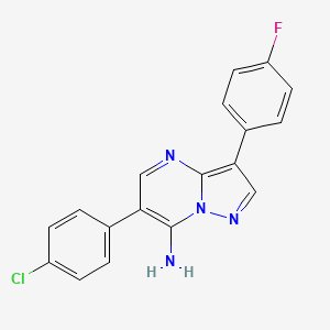 molecular formula C18H12ClFN4 B2679207 6-(4-Chlorophenyl)-3-(4-fluorophenyl)pyrazolo[1,5-a]pyrimidin-7-amine CAS No. 439107-85-4