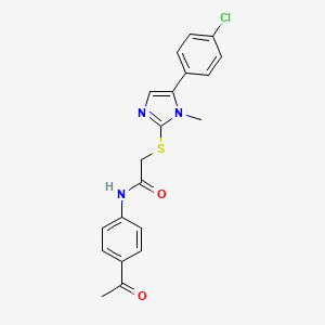 molecular formula C20H18ClN3O2S B2679212 N-(4-acetylphenyl)-2-((5-(4-chlorophenyl)-1-methyl-1H-imidazol-2-yl)thio)acetamide CAS No. 921560-91-0