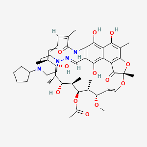 molecular formula C47H64N4O12 B2679220 [(7S,11S,12R,13S,14R,15R,16R,17S,18S,21Z)-26-[(E)-(4-Cyclopentylpiperazin-1-yl)iminomethyl]-2,15,17,27,29-pentahydroxy-11-methoxy-3,7,12,14,16,18,22-heptamethyl-6,23-dioxo-8,30-dioxa-24-azatetracyclo[23.3.1.14,7.05,28]triaconta-1(29),2,4,9,19,21,25,27-octaen-13-yl] acetate CAS No. 2402789-25-5