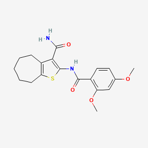 molecular formula C19H22N2O4S B2679224 2-(2,4-dimethoxybenzamido)-5,6,7,8-tetrahydro-4H-cyclohepta[b]thiophene-3-carboxamide CAS No. 477494-05-6