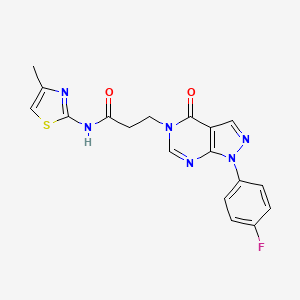 molecular formula C18H15FN6O2S B2679228 3-(1-(4-氟苯基)-4-氧代-1H-吡唑并[3,4-d]嘧啶-5(4H)-基)-N-(4-甲基噻唑-2-基)丙酰胺 CAS No. 953226-55-6