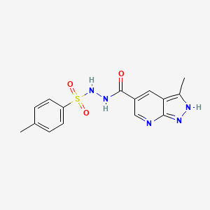 molecular formula C15H15N5O3S B2679239 3-Methyl-N'-(4-methylphenyl)sulfonyl-2H-pyrazolo[3,4-b]pyridine-5-carbohydrazide CAS No. 2193067-80-8