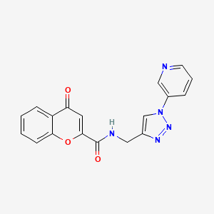 molecular formula C18H13N5O3 B2679240 4-oxo-N-((1-(pyridin-3-yl)-1H-1,2,3-triazol-4-yl)methyl)-4H-chromene-2-carboxamide CAS No. 2034462-93-4