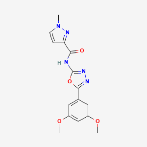 molecular formula C15H15N5O4 B2679247 N-(5-(3,5-dimethoxyphenyl)-1,3,4-oxadiazol-2-yl)-1-methyl-1H-pyrazole-3-carboxamide CAS No. 1171495-46-7