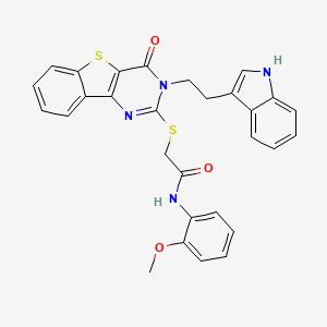 molecular formula C29H24N4O3S2 B2679249 2-[[3-[2-(1H-indol-3-yl)ethyl]-4-oxo-[1]benzothiolo[3,2-d]pyrimidin-2-yl]sulfanyl]-N-(2-methoxyphenyl)acetamide CAS No. 866014-99-5