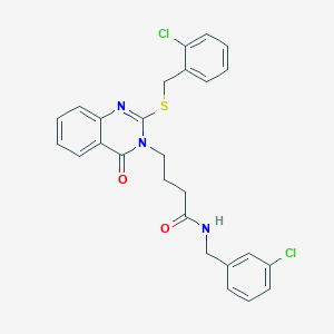 N-[(3-chlorophenyl)methyl]-4-[2-[(2-chlorophenyl)methylsulfanyl]-4-oxoquinazolin-3-yl]butanamide