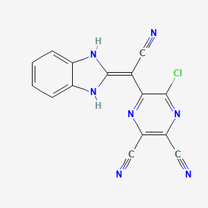 molecular formula C15H6ClN7 B2679279 5-Chloro-6-[cyano(1,3-dihydrobenzimidazol-2-ylidene)methyl]pyrazine-2,3-dicarbonitrile CAS No. 302803-97-0