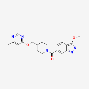 molecular formula C21H25N5O3 B2679296 (3-methoxy-2-methyl-2H-indazol-6-yl)(4-(((6-methylpyrimidin-4-yl)oxy)methyl)piperidin-1-yl)methanone CAS No. 2309313-25-3