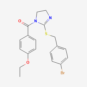 molecular formula C19H19BrN2O2S B2679313 2-{[(4-bromophenyl)methyl]sulfanyl}-1-(4-ethoxybenzoyl)-4,5-dihydro-1H-imidazole CAS No. 851800-48-1