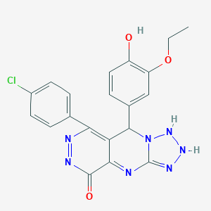 molecular formula C20H16ClN7O3 B267932 10-(4-chlorophenyl)-8-(3-ethoxy-4-hydroxyphenyl)-2,4,5,6,7,11,12-heptazatricyclo[7.4.0.03,7]trideca-1,3,9,11-tetraen-13-one 