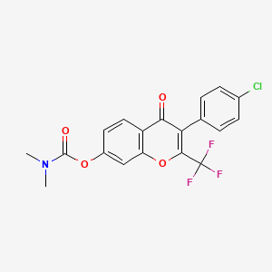 molecular formula C19H13ClF3NO4 B2679330 3-(4-chlorophenyl)-4-oxo-2-(trifluoromethyl)-4H-chromen-7-yl dimethylcarbamate CAS No. 847369-24-8