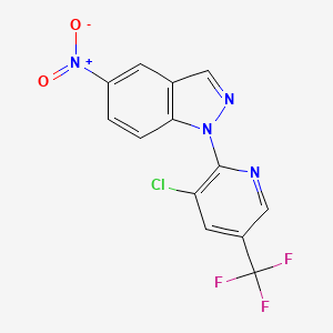 molecular formula C13H6ClF3N4O2 B2679340 1-[3-chloro-5-(trifluoromethyl)-2-pyridinyl]-5-nitro-1H-indazole CAS No. 150149-16-9
