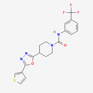 molecular formula C19H17F3N4O2S B2679363 4-(5-(thiophen-3-yl)-1,3,4-oxadiazol-2-yl)-N-(3-(trifluoromethyl)phenyl)piperidine-1-carboxamide CAS No. 1448073-43-5