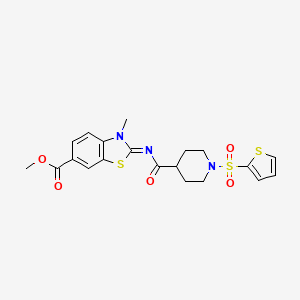 (E)-methyl 3-methyl-2-((1-(thiophen-2-ylsulfonyl)piperidine-4-carbonyl)imino)-2,3-dihydrobenzo[d]thiazole-6-carboxylate