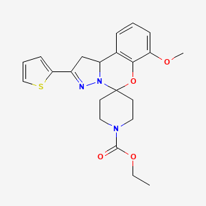 molecular formula C22H25N3O4S B2679381 Ethyl 7-methoxy-2-(thiophen-2-yl)-1,10b-dihydrospiro[benzo[e]pyrazolo[1,5-c][1,3]oxazine-5,4'-piperidine]-1'-carboxylate CAS No. 899972-72-6