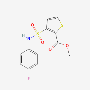molecular formula C12H10FNO4S2 B2679389 甲基 3-{[(4-氟苯基)氨基]磺酰}噻吩-2-羧酸乙酯 CAS No. 439934-84-6