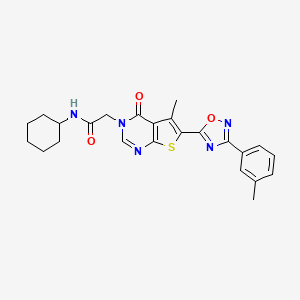 molecular formula C24H25N5O3S B2679399 N-cyclohexyl-2-(5-methyl-4-oxo-6-(3-(m-tolyl)-1,2,4-oxadiazol-5-yl)thieno[2,3-d]pyrimidin-3(4H)-yl)acetamide CAS No. 1242857-36-8
