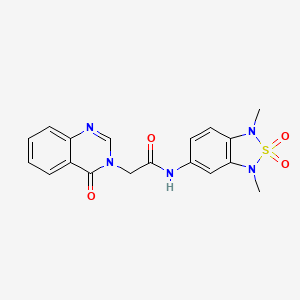 molecular formula C18H17N5O4S B2679403 N-(1,3-dimethyl-2,2-dioxido-1,3-dihydrobenzo[c][1,2,5]thiadiazol-5-yl)-2-(4-oxoquinazolin-3(4H)-yl)acetamide CAS No. 2034456-04-5