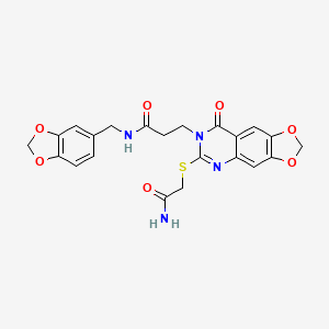 3-[6-(2-amino-2-oxoethyl)sulfanyl-8-oxo-[1,3]dioxolo[4,5-g]quinazolin-7-yl]-N-(1,3-benzodioxol-5-ylmethyl)propanamide