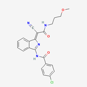 molecular formula C22H19ClN4O3 B2679420 (Z)-4-chloro-N-(1-(1-cyano-2-((3-methoxypropyl)amino)-2-oxoethylidene)-1H-isoindol-3-yl)benzamide CAS No. 885183-69-7