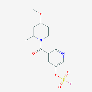 molecular formula C13H17FN2O5S B2679435 3-Fluorosulfonyloxy-5-(4-methoxy-2-methylpiperidine-1-carbonyl)pyridine CAS No. 2418719-90-9