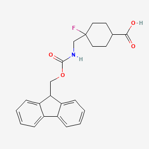 molecular formula C23H24FNO4 B2679459 4-[(9H-Fluoren-9-ylmethoxycarbonylamino)methyl]-4-fluorocyclohexane-1-carboxylic acid CAS No. 2375259-51-9