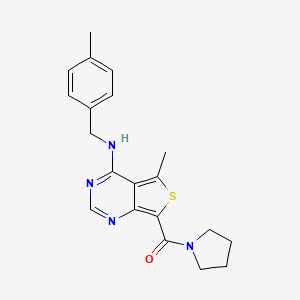 molecular formula C20H22N4OS B2679468 {5-Methyl-4-[(4-methylbenzyl)amino]thieno[3,4-d]pyrimidin-7-yl}(1-pyrrolidinyl)methanone CAS No. 1251635-44-5