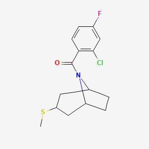 molecular formula C15H17ClFNOS B2679479 (2-chloro-4-fluorophenyl)((1R,5S)-3-(methylthio)-8-azabicyclo[3.2.1]octan-8-yl)methanone CAS No. 1790196-72-3