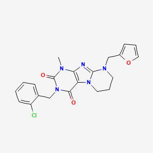 molecular formula C21H20ClN5O3 B2679495 3-[(2-chlorophenyl)methyl]-9-(furan-2-ylmethyl)-1-methyl-7,8-dihydro-6H-purino[7,8-a]pyrimidine-2,4-dione CAS No. 877795-90-9
