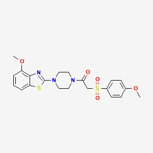 molecular formula C21H23N3O5S2 B2679500 1-(4-(4-Methoxybenzo[d]thiazol-2-yl)piperazin-1-yl)-2-((4-methoxyphenyl)sulfonyl)ethanone CAS No. 941908-19-6