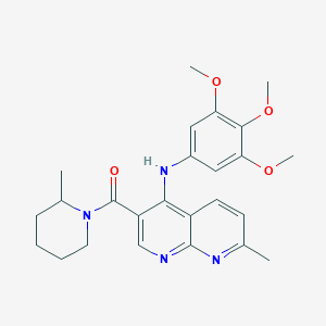 molecular formula C25H30N4O4 B2679502 (7-Methyl-4-((3,4,5-trimethoxyphenyl)amino)-1,8-naphthyridin-3-yl)(2-methylpiperidin-1-yl)methanone CAS No. 1251690-80-8