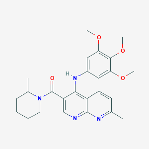 molecular formula C25H30N4O4 B2679502 (7-甲基-4-((3,4,5-三甲氧基苯基)氨基)-1,8-萘啶-3-基)(2-甲基哌啶-1-基)甲酮 CAS No. 1251690-80-8