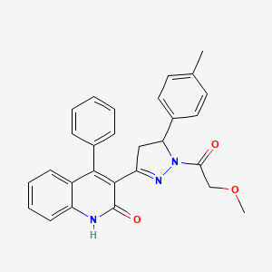 molecular formula C28H25N3O3 B2679511 3-(1-(2-methoxyacetyl)-5-(p-tolyl)-4,5-dihydro-1H-pyrazol-3-yl)-4-phenylquinolin-2(1H)-one CAS No. 1259086-56-0