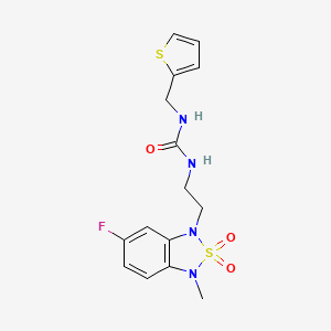 molecular formula C15H17FN4O3S2 B2679512 1-(2-(6-fluoro-3-methyl-2,2-dioxidobenzo[c][1,2,5]thiadiazol-1(3H)-yl)ethyl)-3-(thiophen-2-ylmethyl)urea CAS No. 2034336-03-1