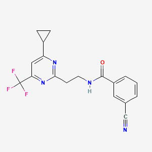 molecular formula C18H15F3N4O B2679527 3-cyano-N-(2-(4-cyclopropyl-6-(trifluoromethyl)pyrimidin-2-yl)ethyl)benzamide CAS No. 1421533-22-3